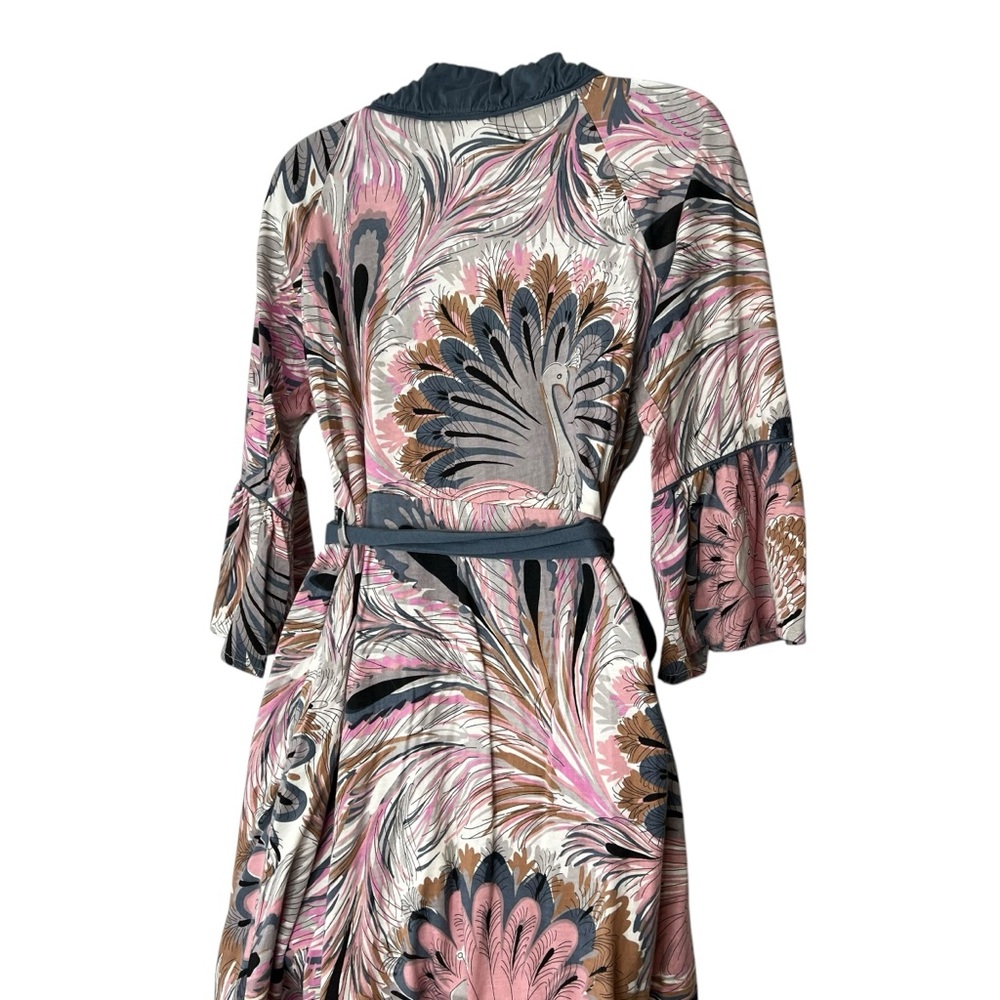 Women's Printed Short Robe with Ruffle Trim - Pink Multi - Picture 10 of 15